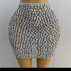 Luxury Rhinestones Sexy See Through Sheath Skirt